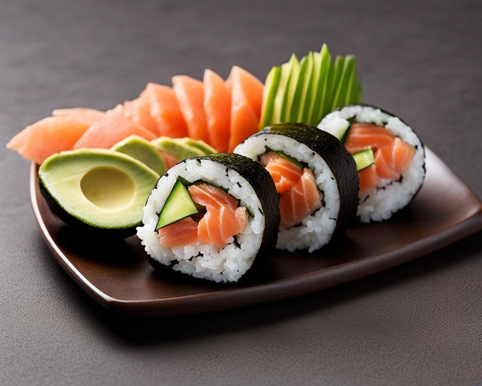 Delicioso maki de salmón y aguacate